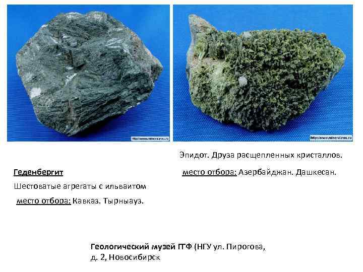 Эпидот. Друза расщепленных кристаллов. Геденбергит место отбора: Азербайджан. Дашкесан. Шестоватые агрегаты с ильваитом место