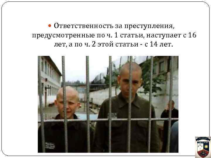  Ответственность за преступления, предусмотренные по ч. 1 статьи, наступает с 16 лет, а