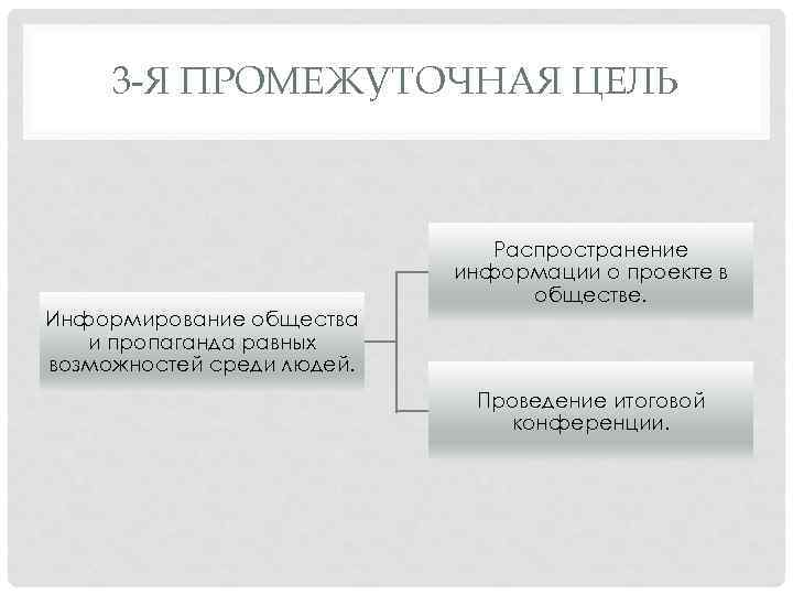 3 -Я ПРОМЕЖУТОЧНАЯ ЦЕЛЬ Информирование общества и пропаганда равных возможностей среди людей. Распространение информации