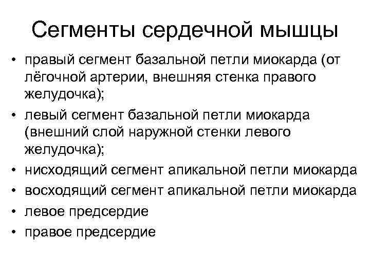 Сегменты сердечной мышцы • правый сегмент базальной петли миокарда (от лёгочной артерии, внешняя стенка