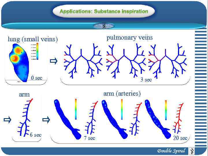 Applications: Substance inspiration pulmonary veins lung (small veins) 0 sec 3 sec arm (arteries)