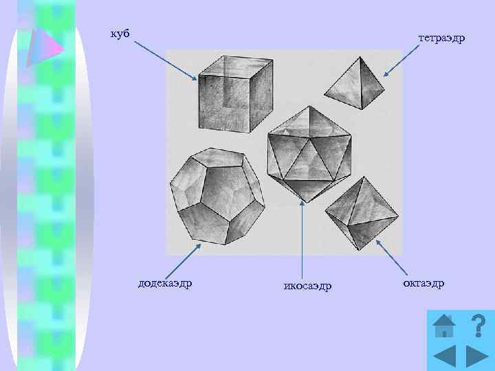 куб тетраэдр додекаэдр икосаэдр октаэдр 