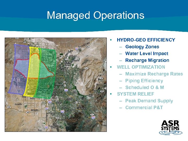 Managed Operations • • • HYDRO-GEO EFFICIENCY – Geology Zones – Water Level Impact