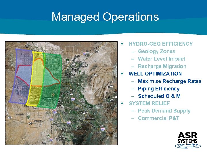 Managed Operations • • • HYDRO-GEO EFFICIENCY – Geology Zones – Water Level Impact