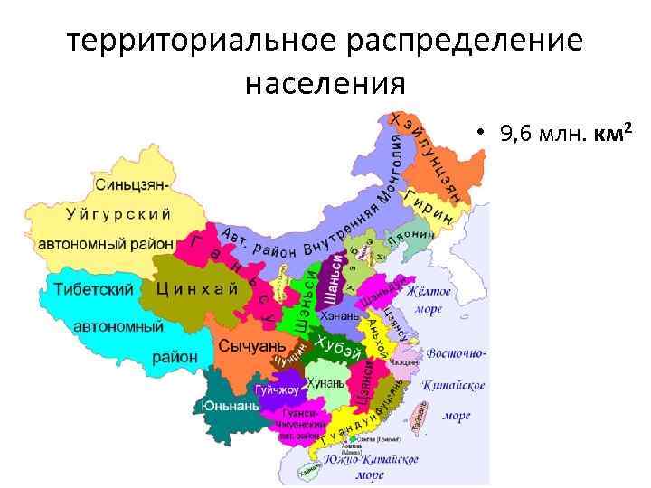 территориальное распределение населения • 9, 6 млн. км 2 