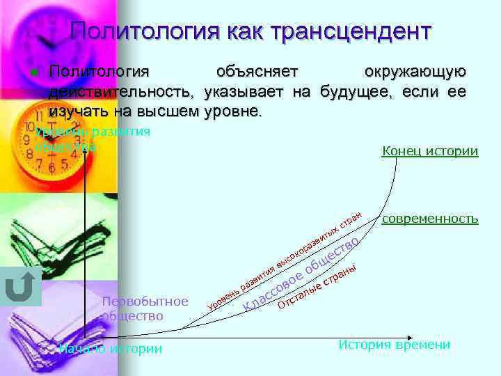 Политология как трансцендент n Политология объясняет окружающую действительность, указывает на будущее, если ее изучать