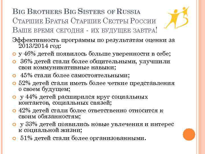 BIG BROTHERS BIG SISTERS OF RUSSIA СТАРШИЕ БРАТЬЯ СТАРШИЕ СЕСТРЫ РОССИИ ВАШЕ ВРЕМЯ СЕГОДНЯ