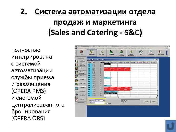 2. Cистема автоматизации отдела продаж и маркетинга (Sales and Catering - S&C) полностью интегрирована