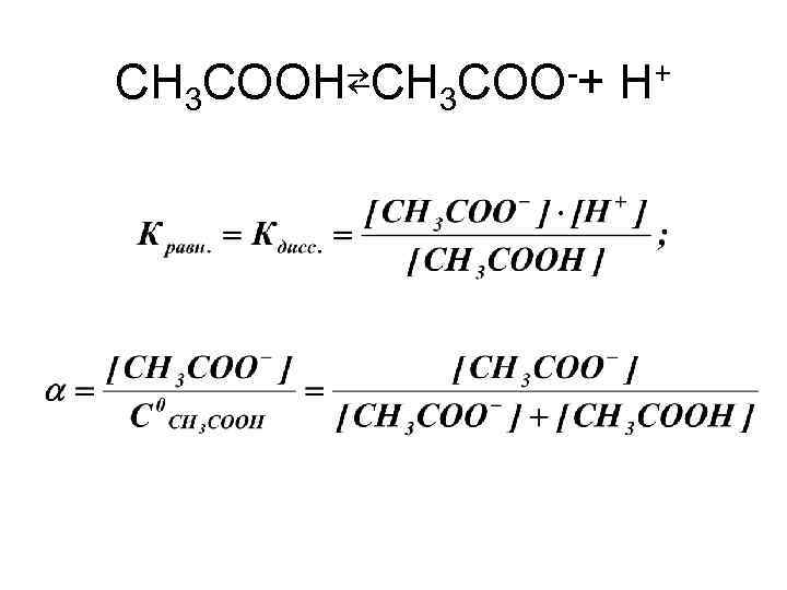 СH 3 COOH⇄CH 3 COO-+ H+ 