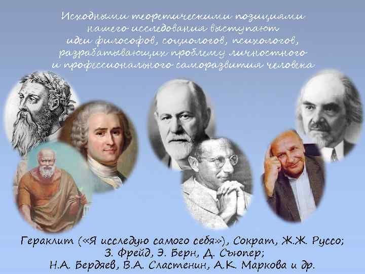 Исходными теоретическими позициями нашего исследования выступают идеи философов, социологов, психологов, разрабатывающих проблему личностного и