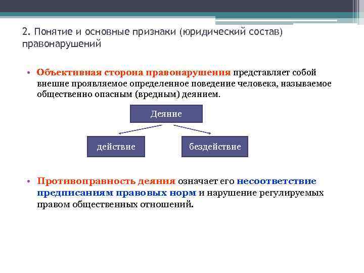 2. Понятие и основные признаки (юридический состав) правонарушений • Объективная сторона правонарушения представляет собой