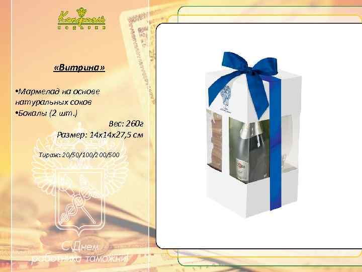 …. . Текст …. . «Витрина» • Мармелад на основе натуральных соков • Бокалы