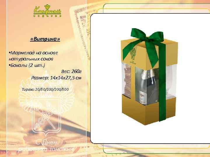 …. . Текст …. . «Витрина» • Мармелад на основе натуральных соков • Бокалы