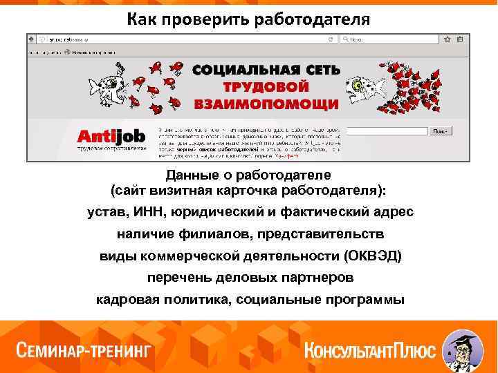 Как проверить работодателя Данные о работодателе (сайт визитная карточка работодателя): устав, ИНН, юридический и