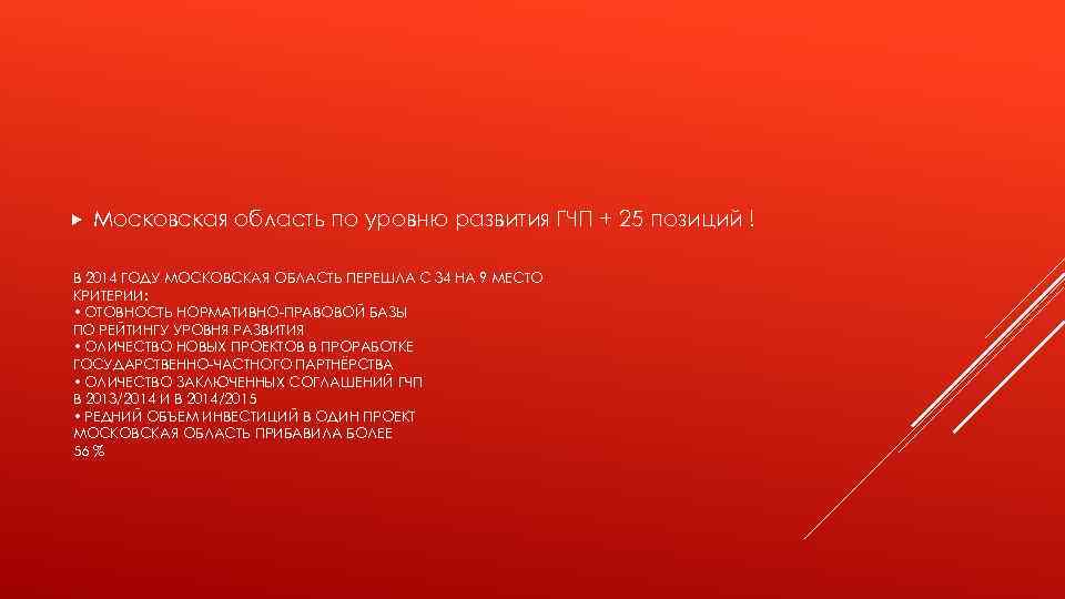 Московская область по уровню развития ГЧП + 25 позиций ! В 2014 ГОДУ
