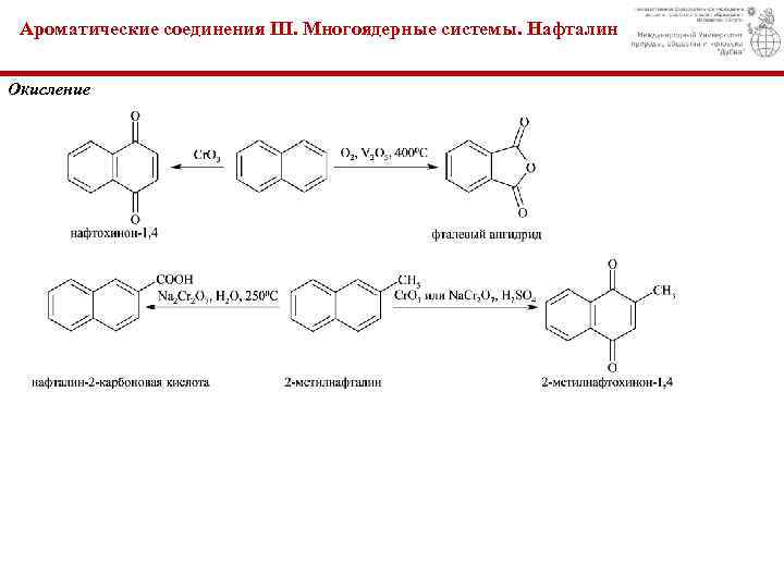 Ароматические соединения III. Многоядерные системы. Нафталин Окисление 