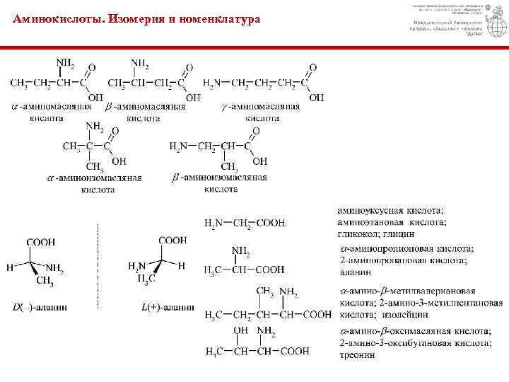 Аминокислоты. Изомерия и номенклатура 