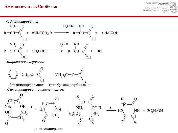 Аминокислоты. Свойства 6. N-Ацилирование. Защита аминогруппы: Самоацилирование аминокислот: 