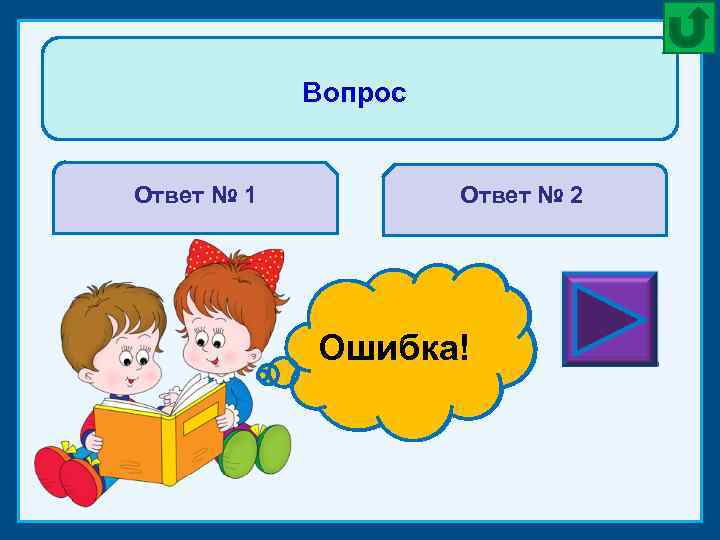 Вопрос Ответ № 1 Ответ № 2 Ошибка! Молодец! 