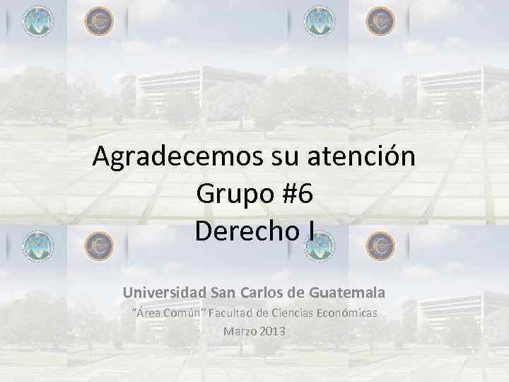 Agradecemos su atención Grupo #6 Derecho I Universidad San Carlos de Guatemala “Área Común”