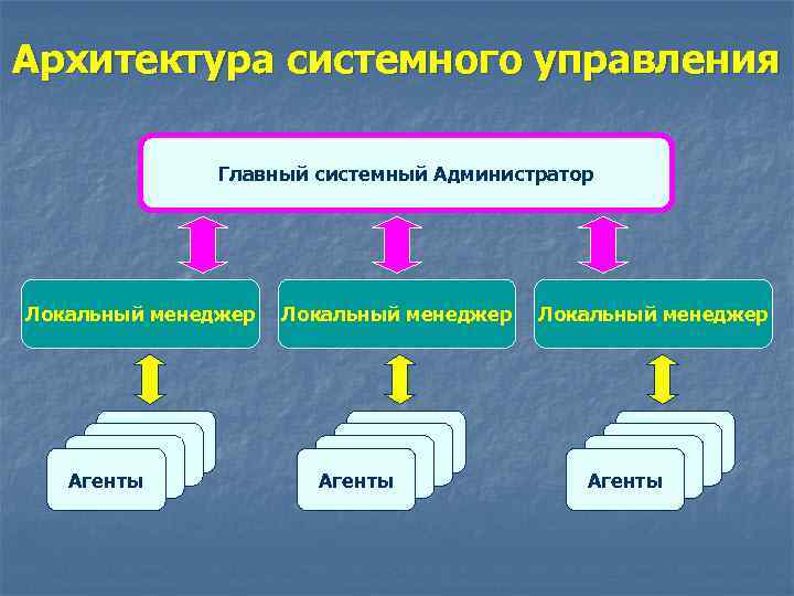 Архитектура системного управления Главный системный Администратор Локальный менеджер Агенты 