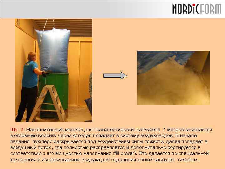Шаг 3: Наполнитель из мешков для транспортировки на высоте 7 метров засыпается в огромную