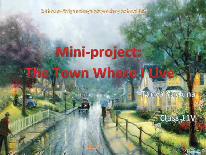 Zubovo-Polyanskaya secondary school № 1 Mini-project: The Town Where I Live Tanya Yavkina Class