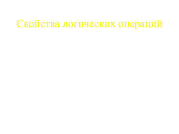Свойства логических операций 1. коммутативность (перестановочность) А& В = В& А А V В