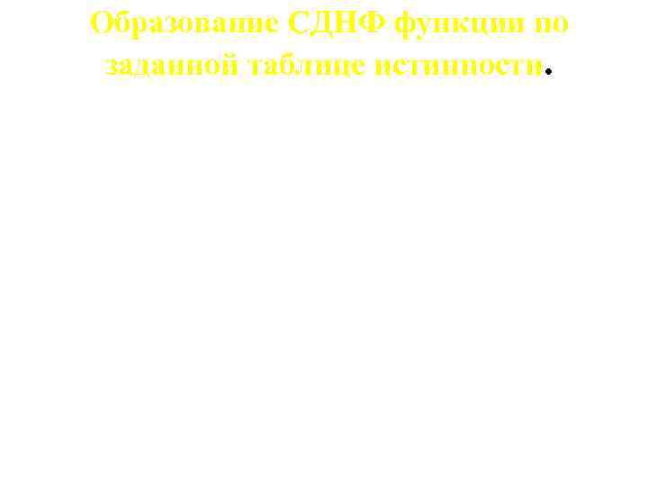 Образование СДНФ функции по заданной таблице истинности. Этот этап включает в себя: 1. в