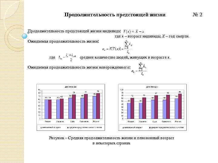 Продолжительность предстоящей жизни индивида: где х – возраст индивида; Х – год смерти. Ожидаемая