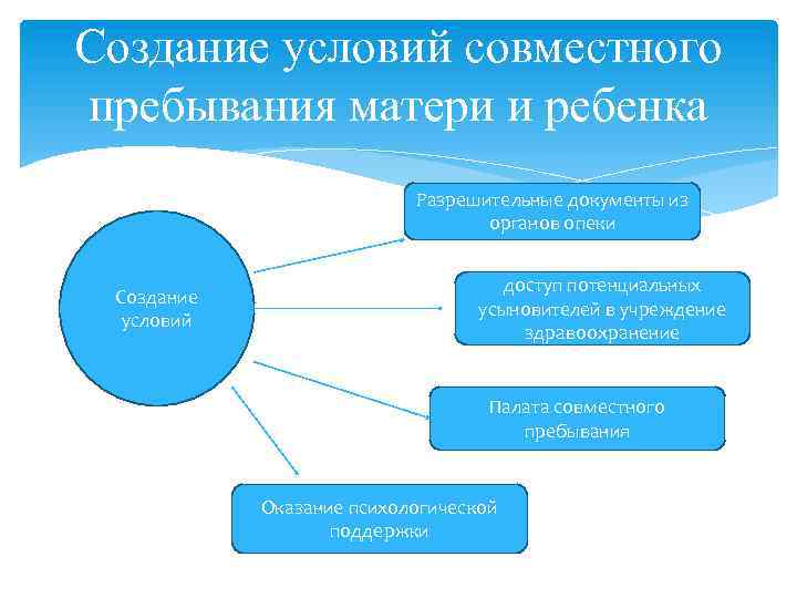 Создание условий совместного пребывания матери и ребенка Разрешительные документы из органов опеки Создание условий
