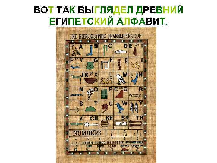 ВОТ ТАК ВЫГЛЯДЕЛ ДРЕВНИЙ ЕГИПЕТСКИЙ АЛФАВИТ. 