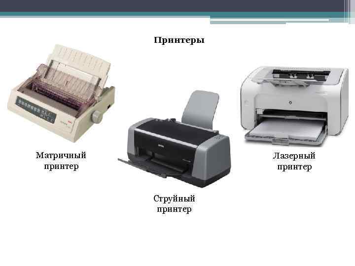 Принтеры Матричный принтер Лазерный принтер Струйный принтер 