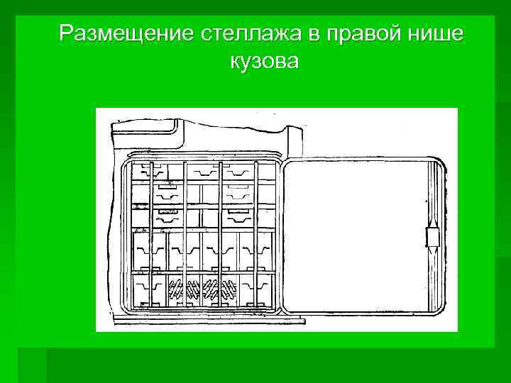 Размещение стеллажа в правой нише кузова 