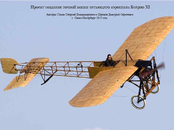 Проект создания точной копии летающего аэроплана Блерио XI Авторы: Галли Георгий Владимирович и Шведов