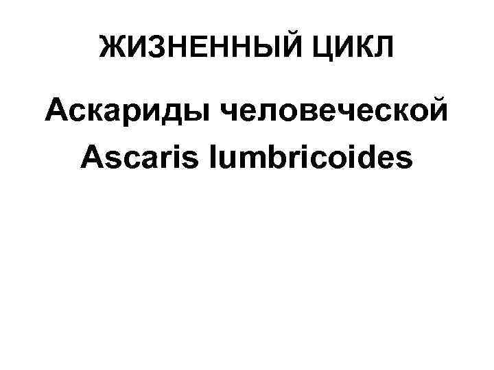 ЖИЗНЕННЫЙ ЦИКЛ Аскариды человеческой Ascaris lumbricoides 