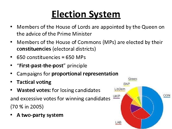 Election System • Members of the House of Lords are appointed by the Queen