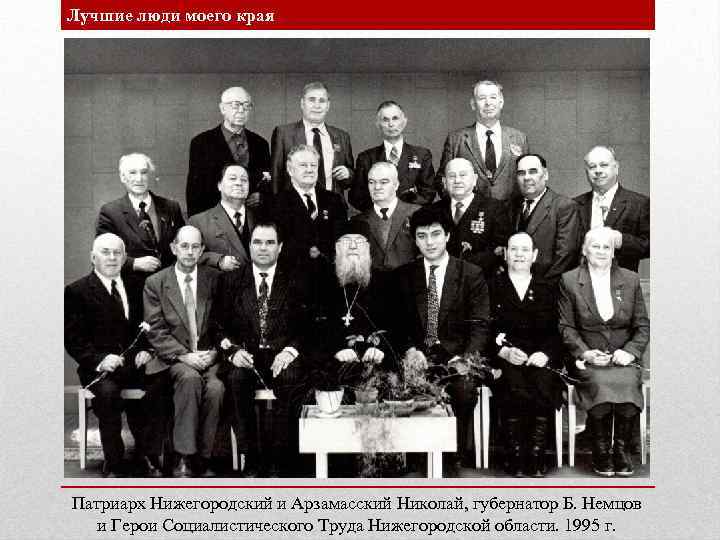 Лучшие люди моего края Патриарх Нижегородский и Арзамасский Николай, губернатор Б. Немцов и Герои