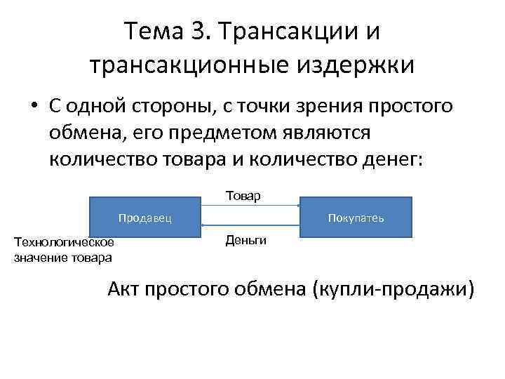 Тема 3. Трансакции и трансакционные издержки • С одной стороны, с точки зрения простого