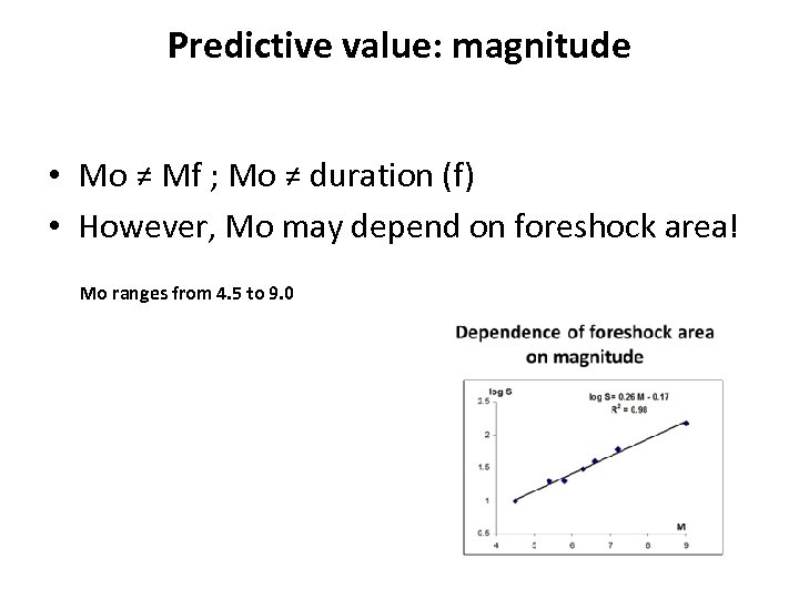 Predictive value: magnitude • Mo ≠ Mf ; Mo ≠ duration (f) • However,