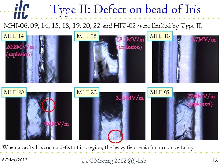 Type II: Defect on bead of Iris MHI-06, 09, 14, 15, 18, 19, 20,