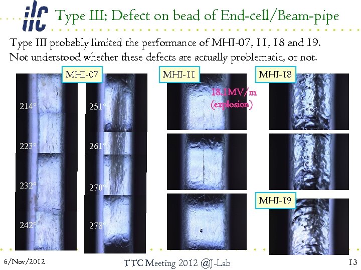 Type III: Defect on bead of End-cell/Beam-pipe Type III probably limited the performance of