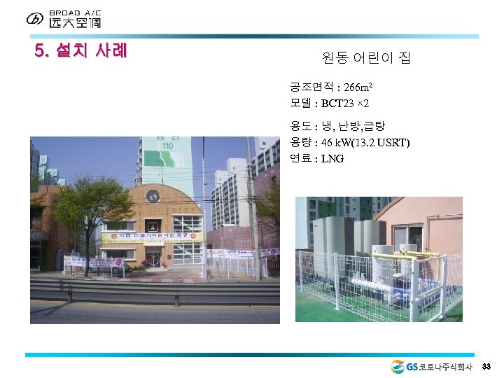 5. 설치 사례 원동 어린이 집 공조면적 : 266 m 2 모델 : BCT