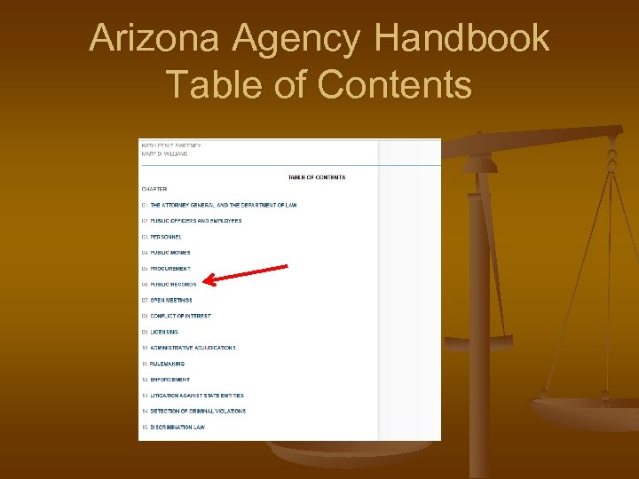 Arizona Agency Handbook Table of Contents 