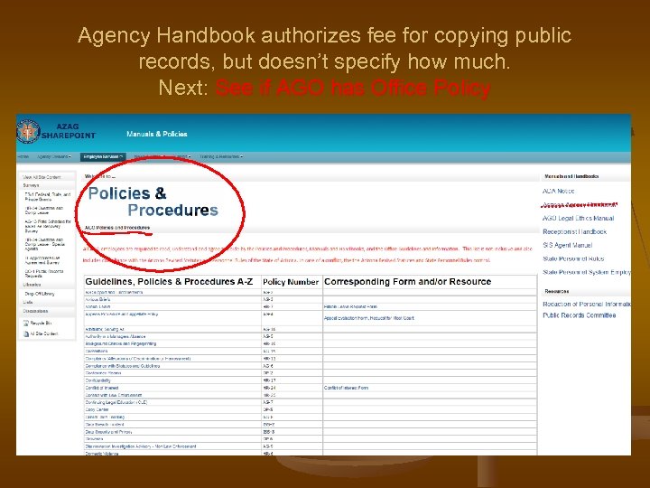 Agency Handbook authorizes fee for copying public records, but doesn’t specify how much. Next: