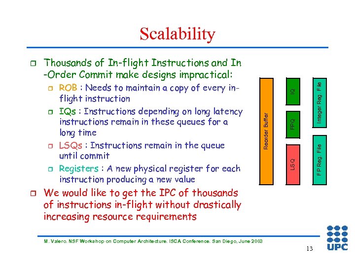 Scalability r r IQ FP Reg. File r FPQ r ROB : Needs to