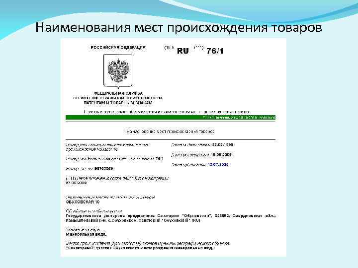 Наименования мест происхождения товаров 