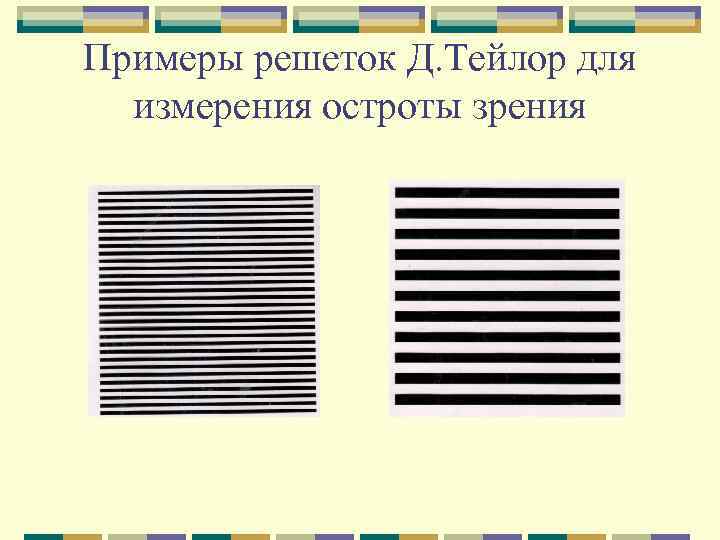 Примеры решеток Д. Тейлор для измерения остроты зрения 