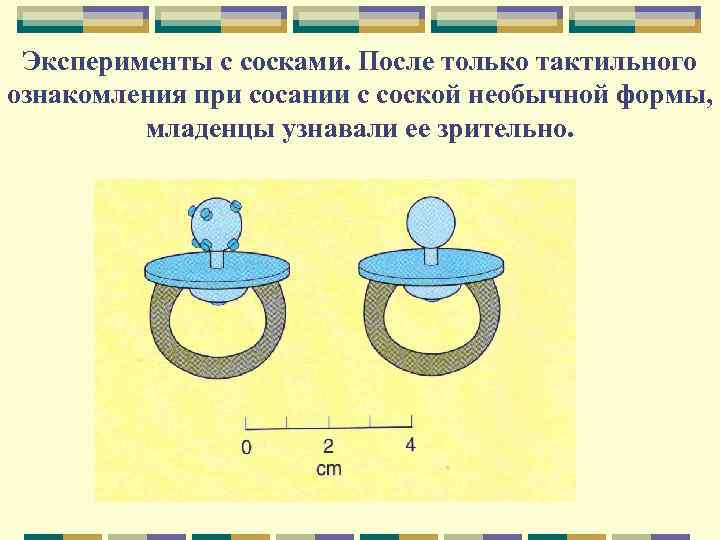 Эксперименты с сосками. После только тактильного ознакомления при сосании с соской необычной формы, младенцы