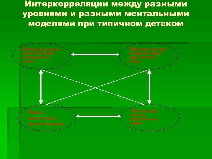 Интеркорреляции между разными уровнями и разными ментальными моделями при типичном детском Базовый уровень репрезентаций